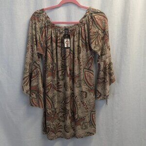 NWT WinWin Size L-XL Tan Paisley Mini Tunic Dress